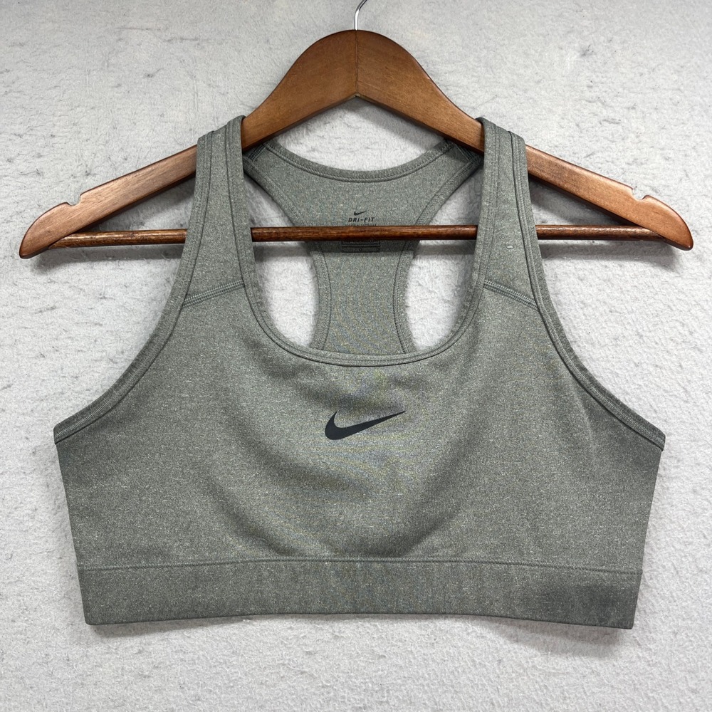 Nike Sports Bra Women L Gray Victory Compression Dri Fit Center Swoosh Active